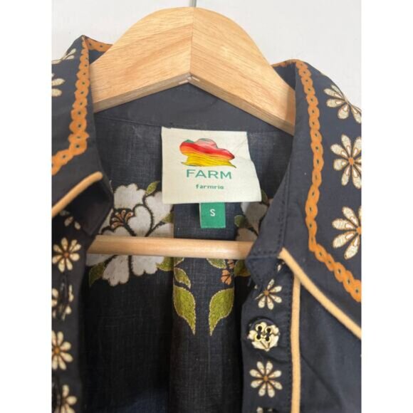 NEW Farm Rio Embroidered Floral Puff Short Sleeves Midi Dress Black Size: Small - Picture 4 of 7